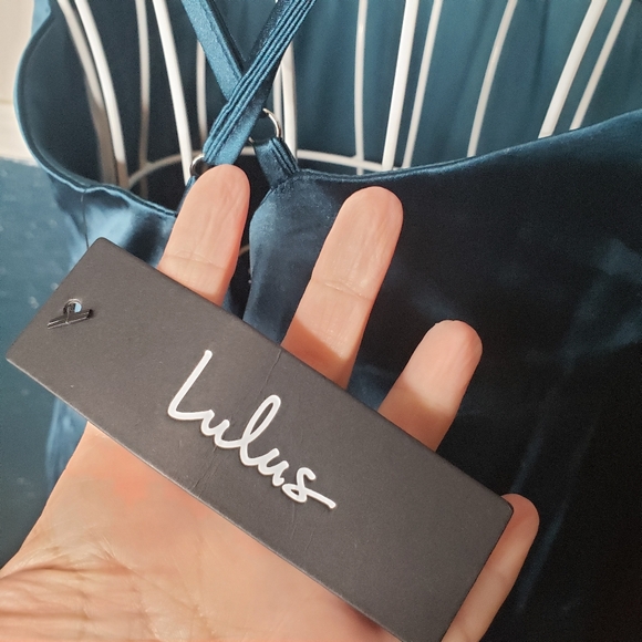 NWT Lulus Divine Entrance Teal Blue Satin Backless Maxi Dress Size XL - Picture 6 of 10